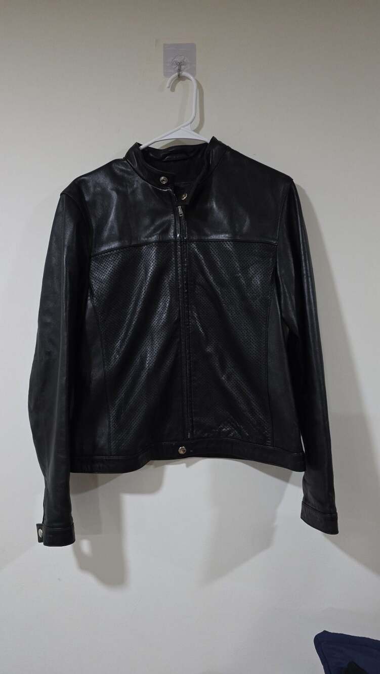 Coach Men's Black Perforated Leather Moto Racer Jacket